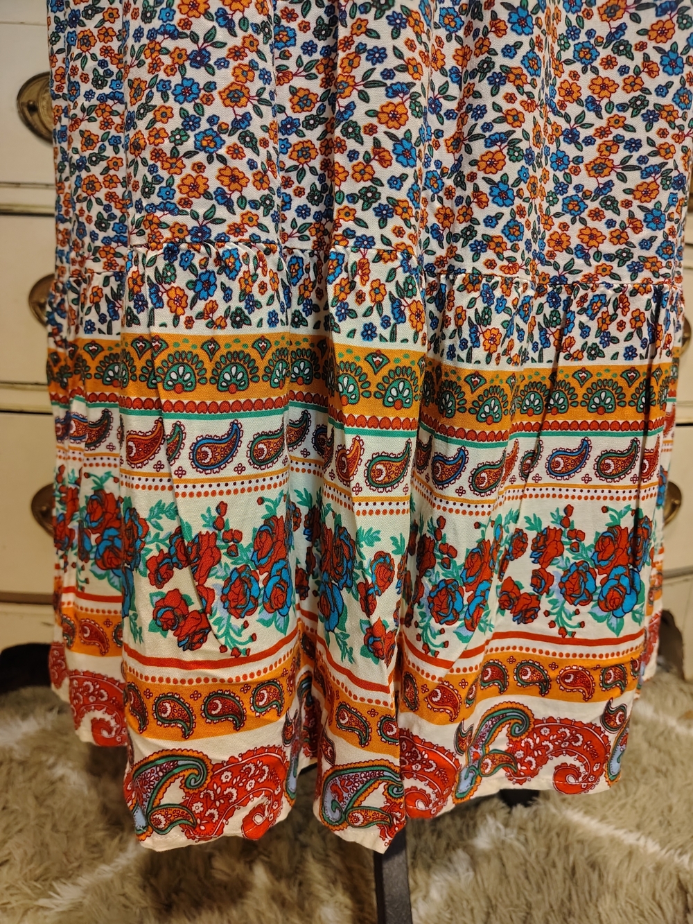 Printed Bohemian V-Neck Maxi Dress in Orange, Red, Blue and Teal - Picture 8 of 16